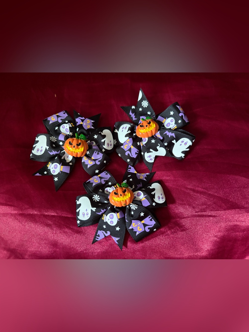 Halloween Pumpkin & Ghost Hair Bows for Kids - Black and Orange